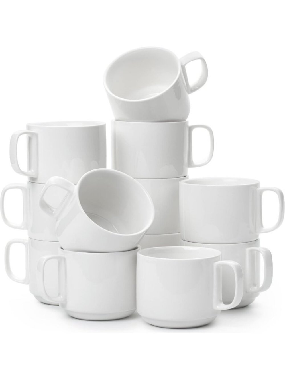 Stackable Porcelain Coffee Mugs Set, 12 oz, 12 Pack, Elegant White Design